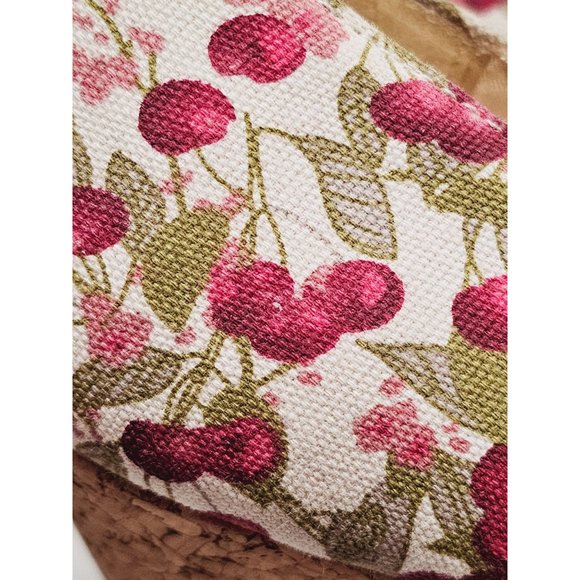 H&M Cork Cherry Print Canvas Wedge Heels Size 8 Knot Top Rockabilly - Picture 7 of 10